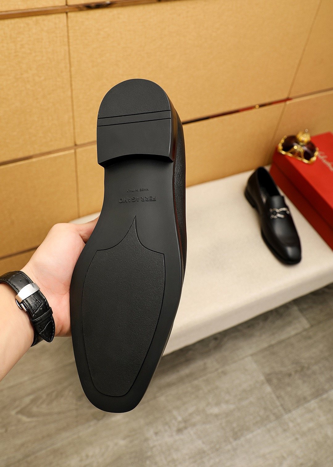 Ferragamo Men's Black Bit Loafers - Stacked Heel