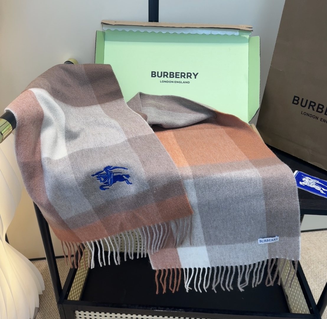 Burberry Pink Plaid Fringe Scarf