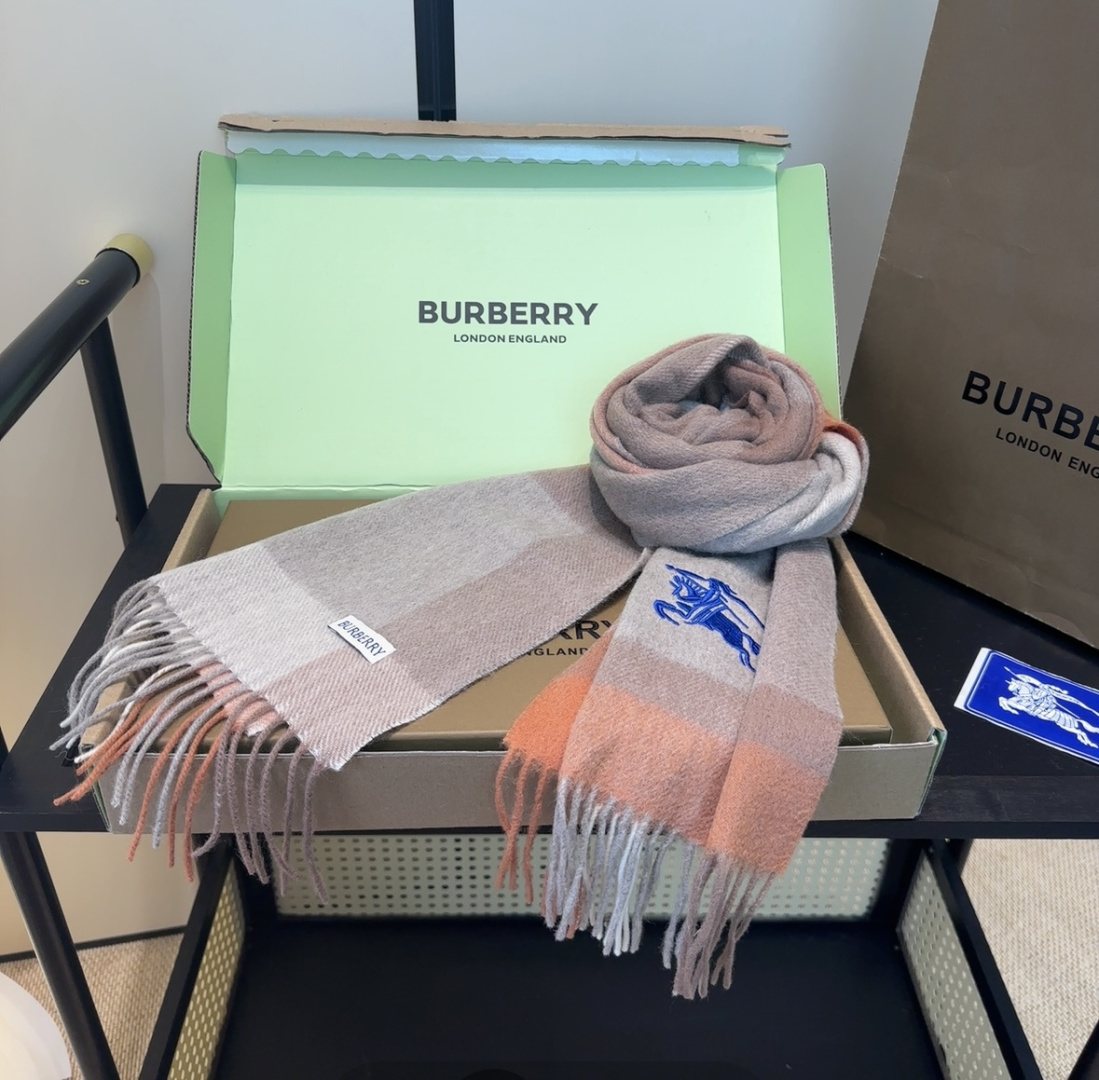 Burberry Pink Plaid Fringe Scarf