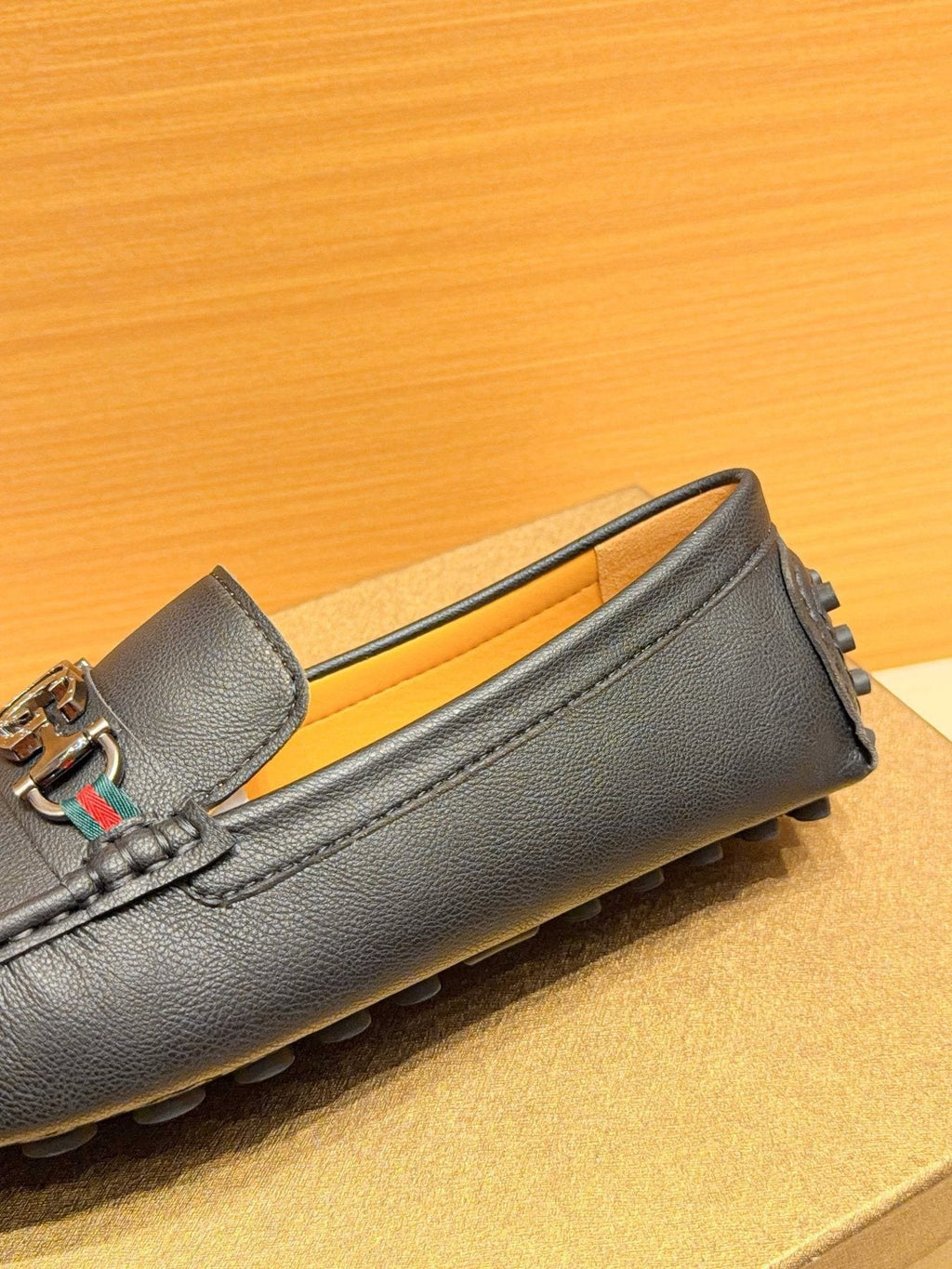 Gucci Men's Black Textured Loafers - Rubber-Nub Outsole