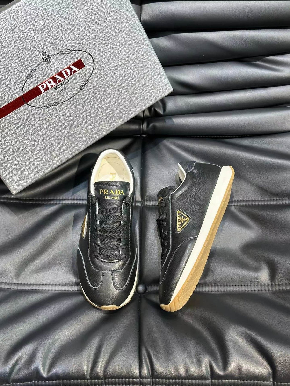 Prada Men's Black Low-Top Logo Sneakers