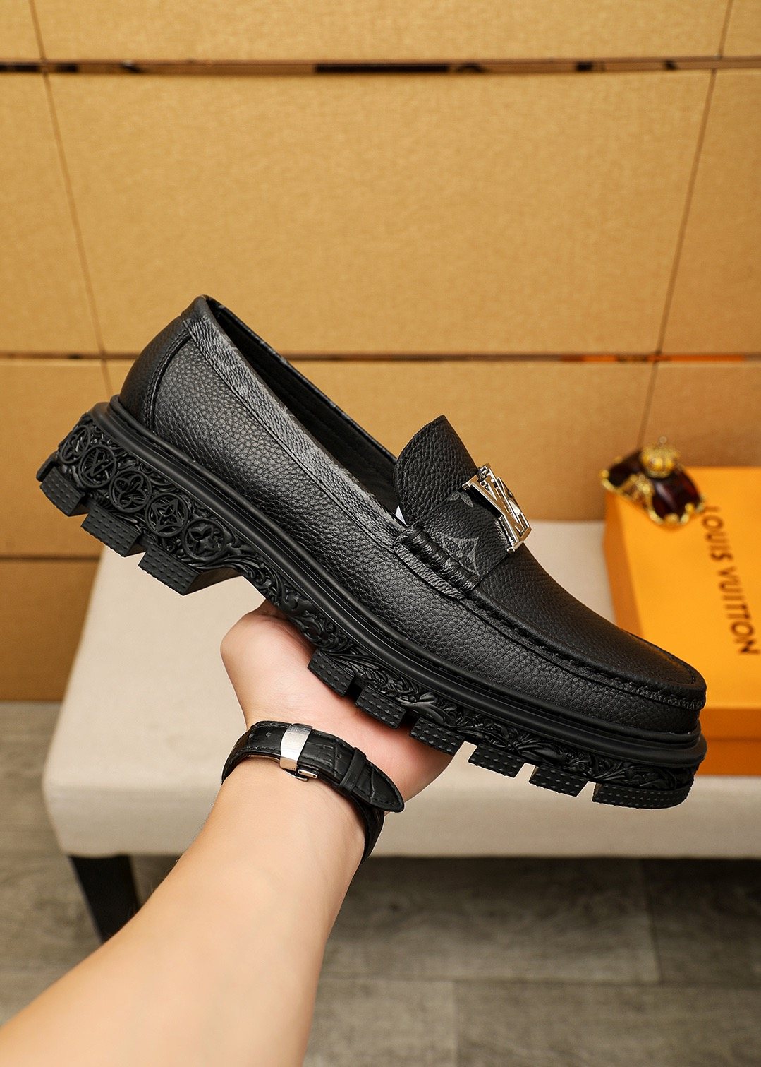 Louis Vuitton Black Hardware Loafers - Lug Sole
