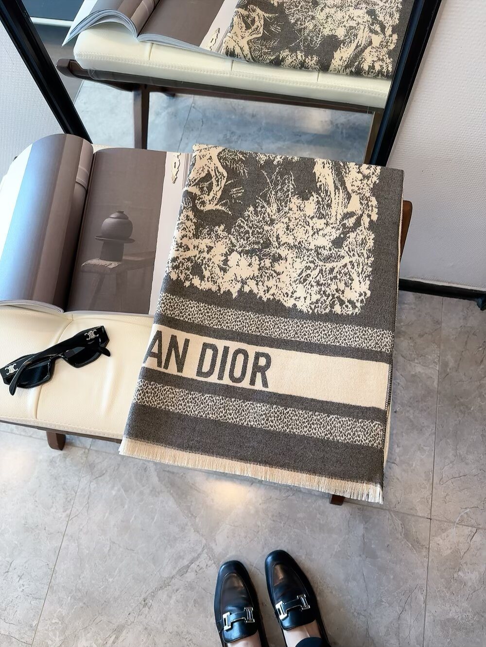 Dior Animal & Foliage Fringed Scarf