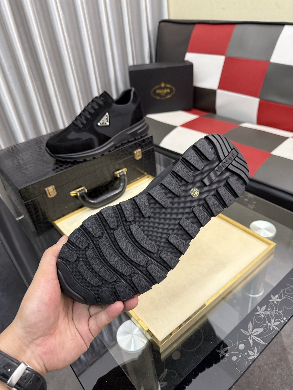 Prada Men's Black Triangle Badge Sneakers