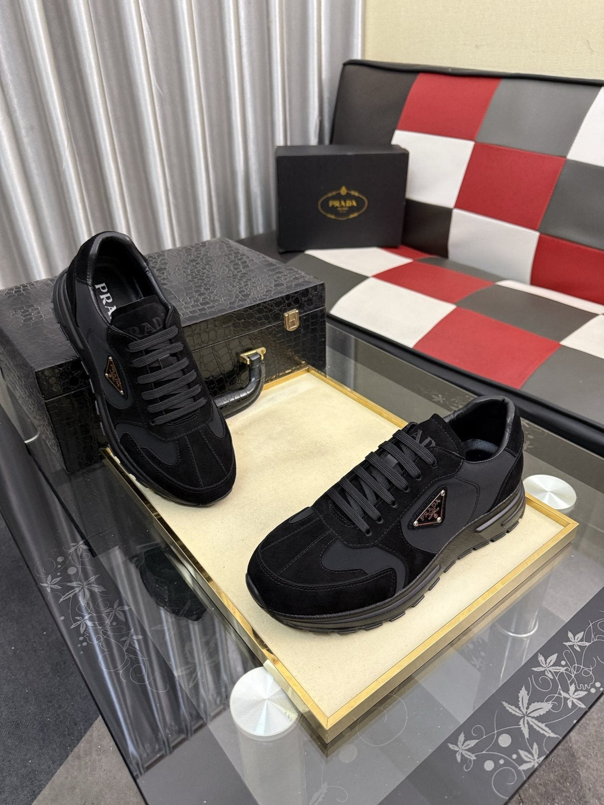 Prada Men's Black Triangle Badge Sneakers