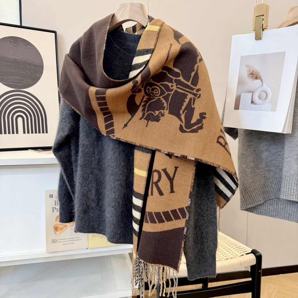 Burberry Brown Plaid Fringe Scarf