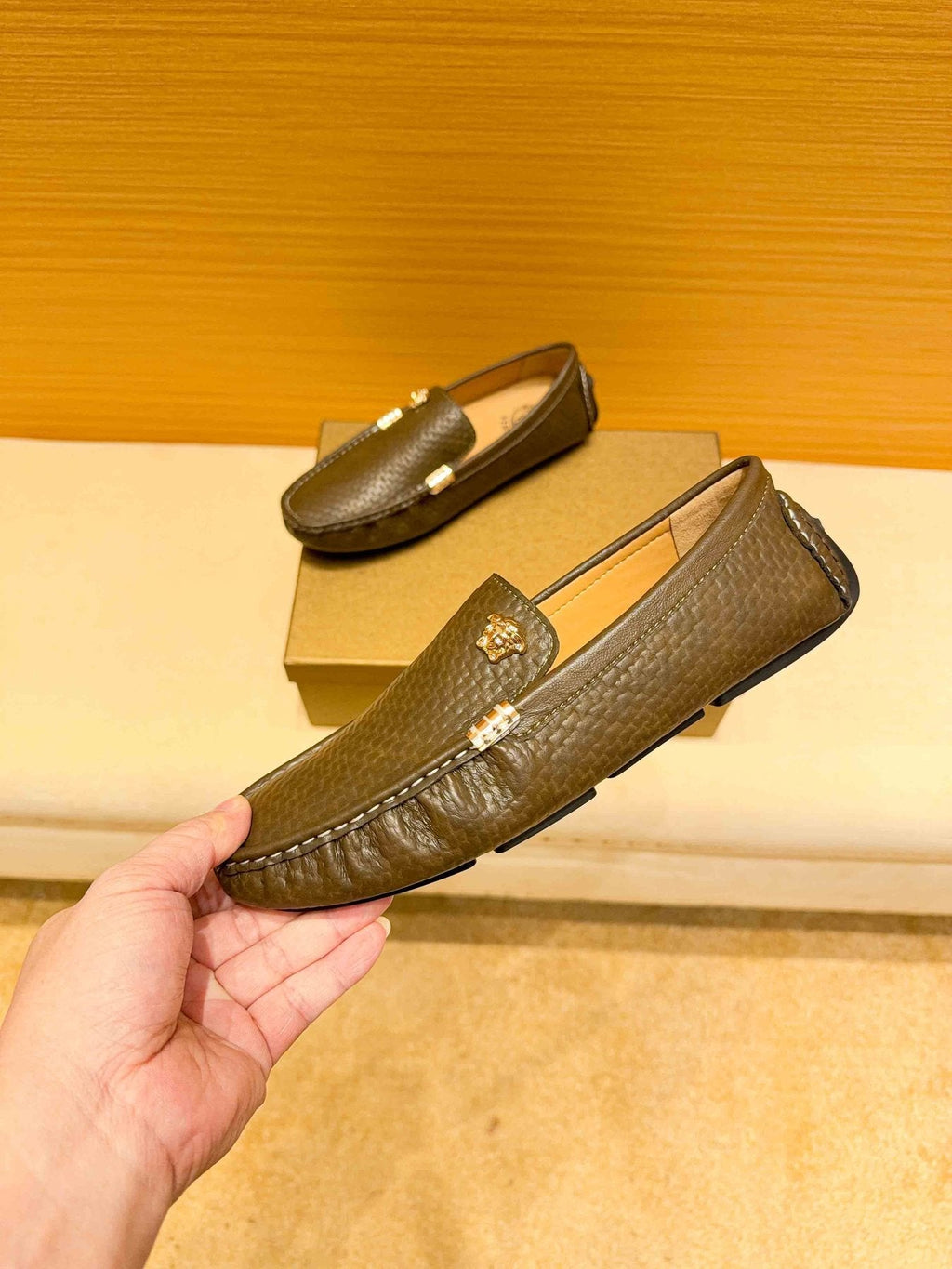 Versace Textured Leather Driving Loafers