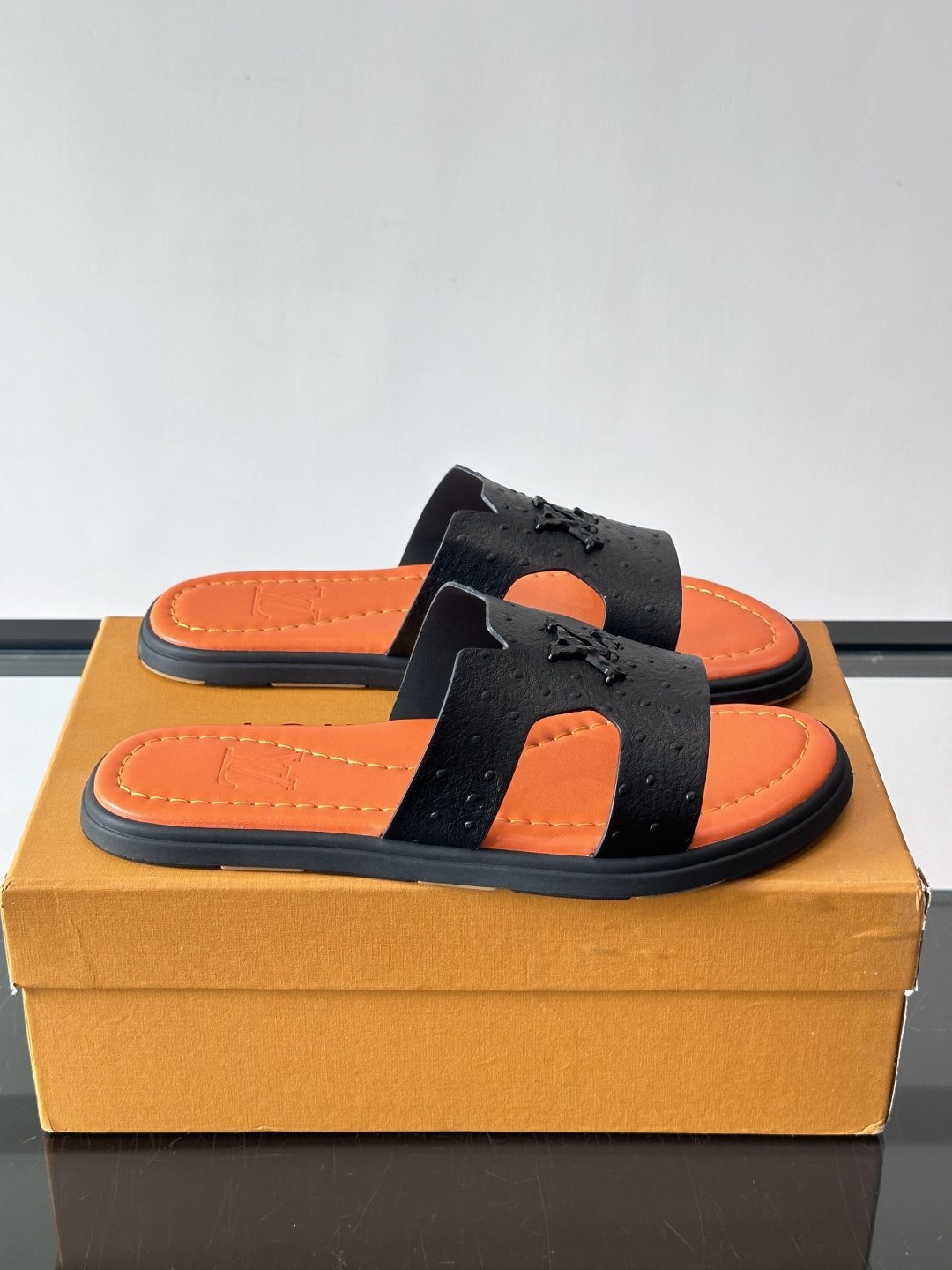 Louis Vuitton Monogram Slide Sandals - Black Monogram-Embossed Strap