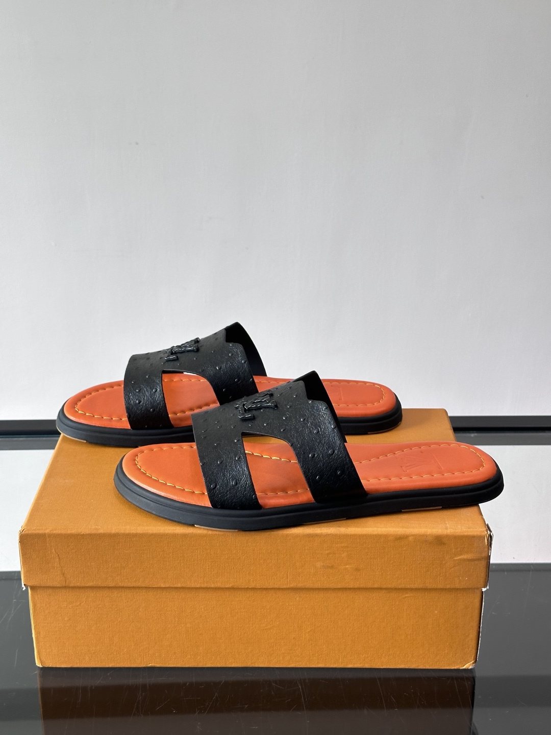 Louis Vuitton Monogram Slide Sandals - Black Monogram-Embossed Strap