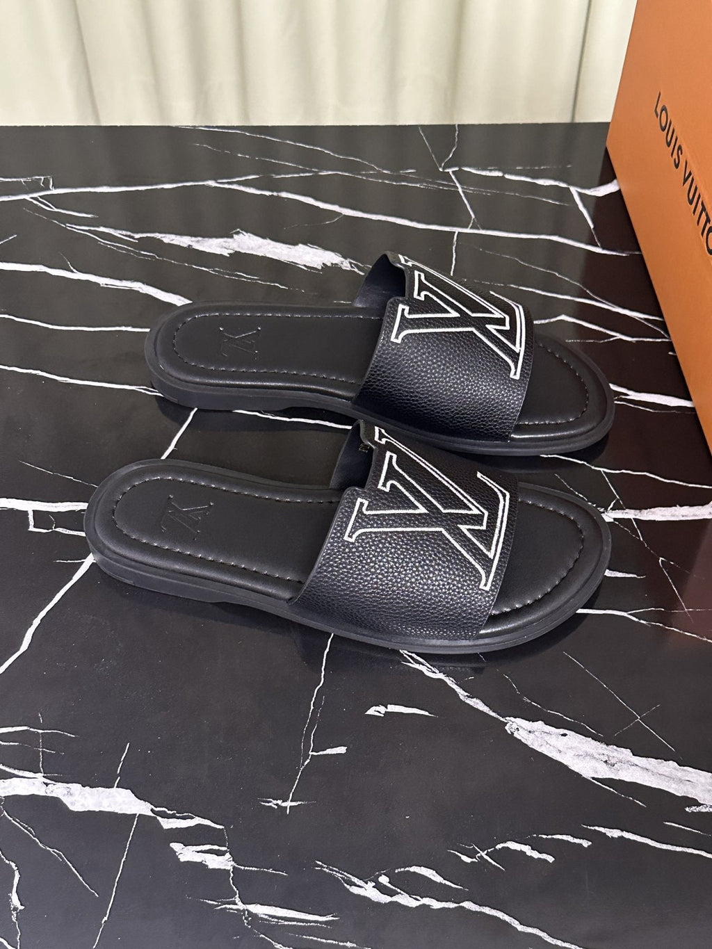 Louis Vuitton Men's Logo Strap Slide Sandals - Open Toe