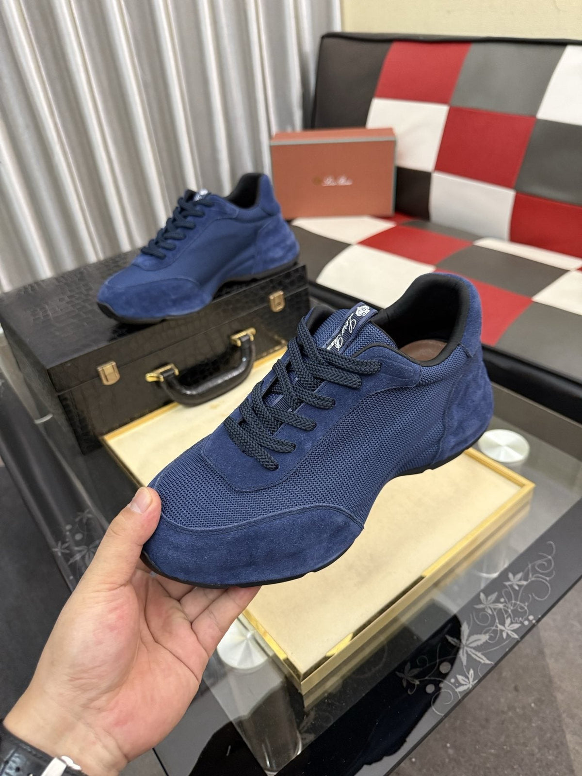 Loro Piana Low-Top Lace-Up Sneakers - Layered, Mixed-Texture Upper