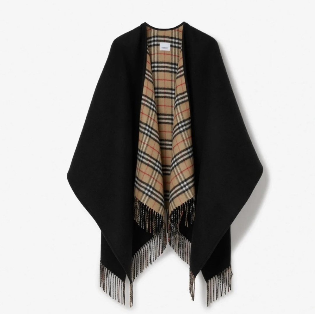 Burberry Fringed Plaid-Panel Poncho