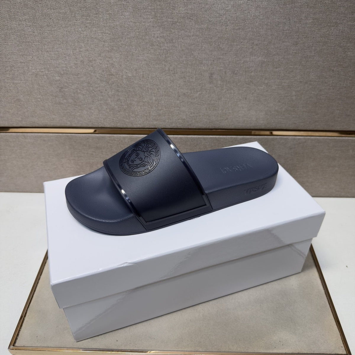 Versace Men's Embossed Strap Slide Sandals