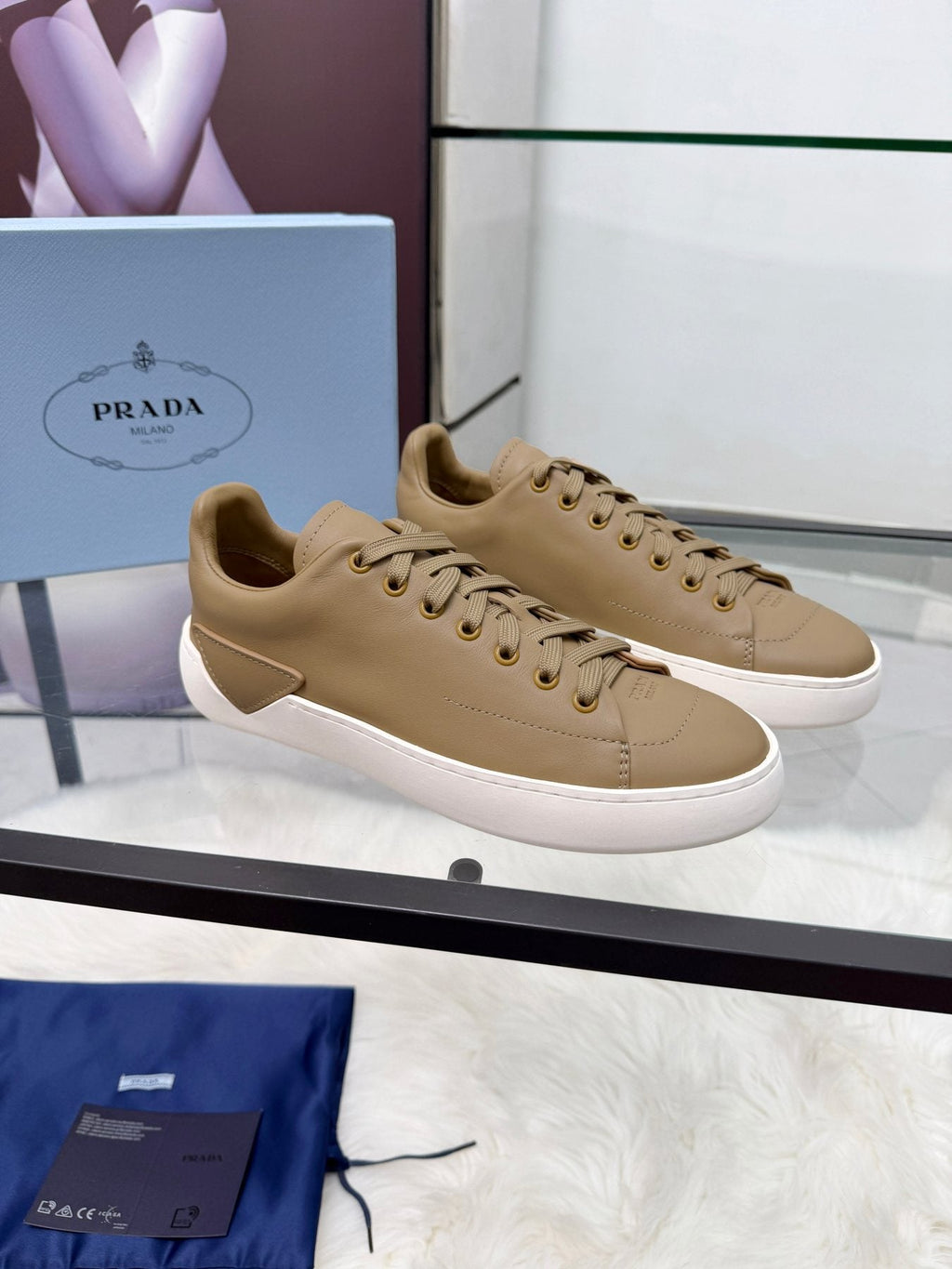 Prada Tonal Tan Low-Top Sneakers