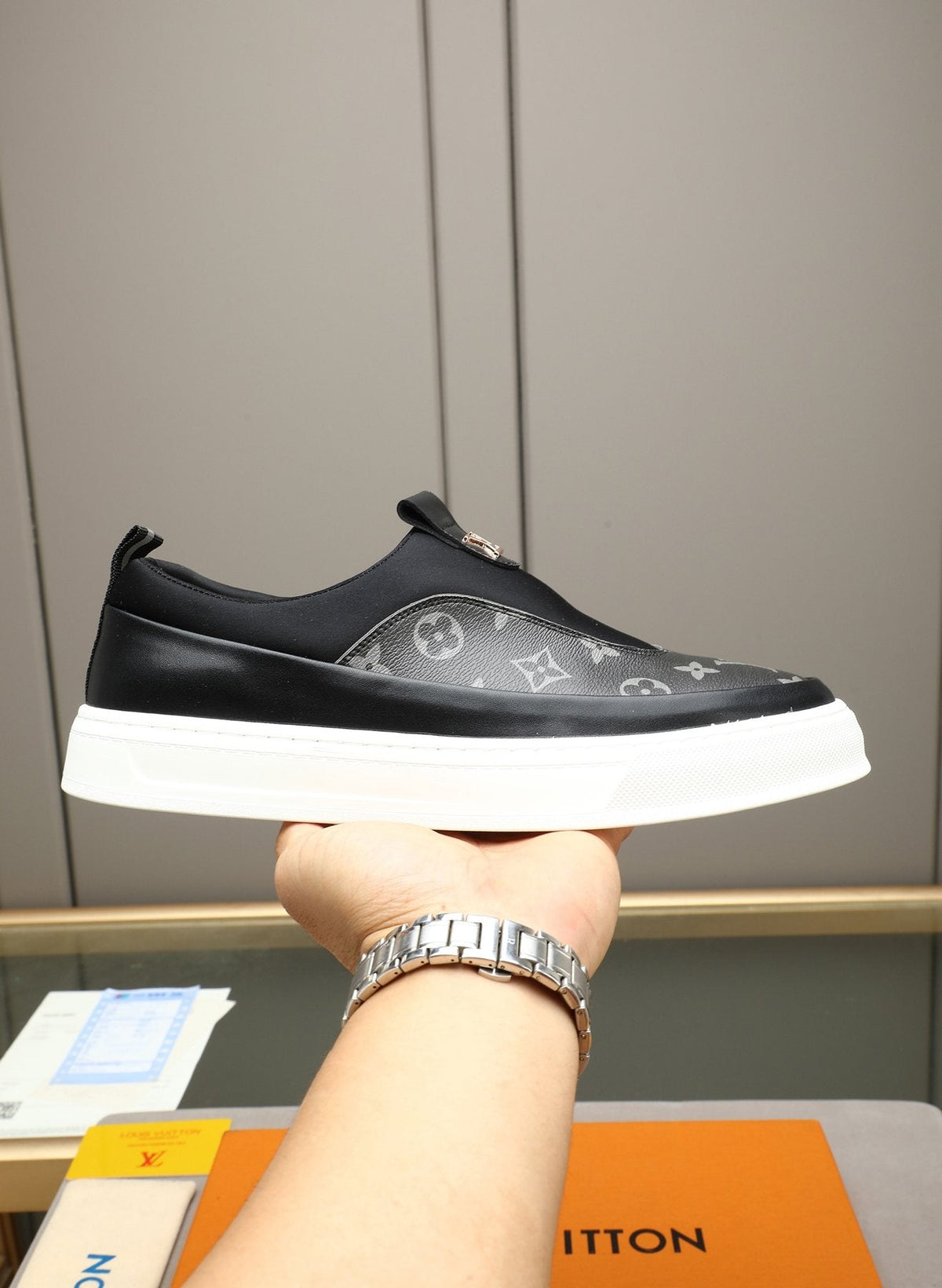 Louis Vuitton Men's Monogram Slip-On Sneakers - Rounded Toe