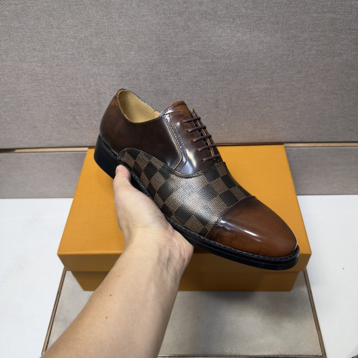 Louis Vuitton Check-Panel Lace-Up Dress Shoes