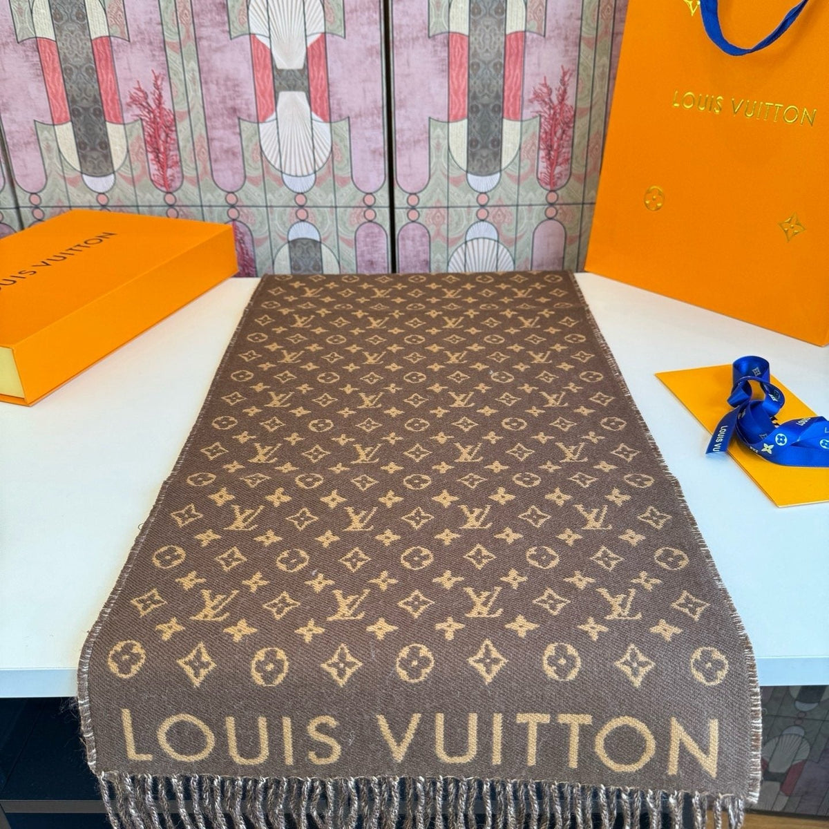 Louis Vuitton Brown Monogram Fringe Scarf