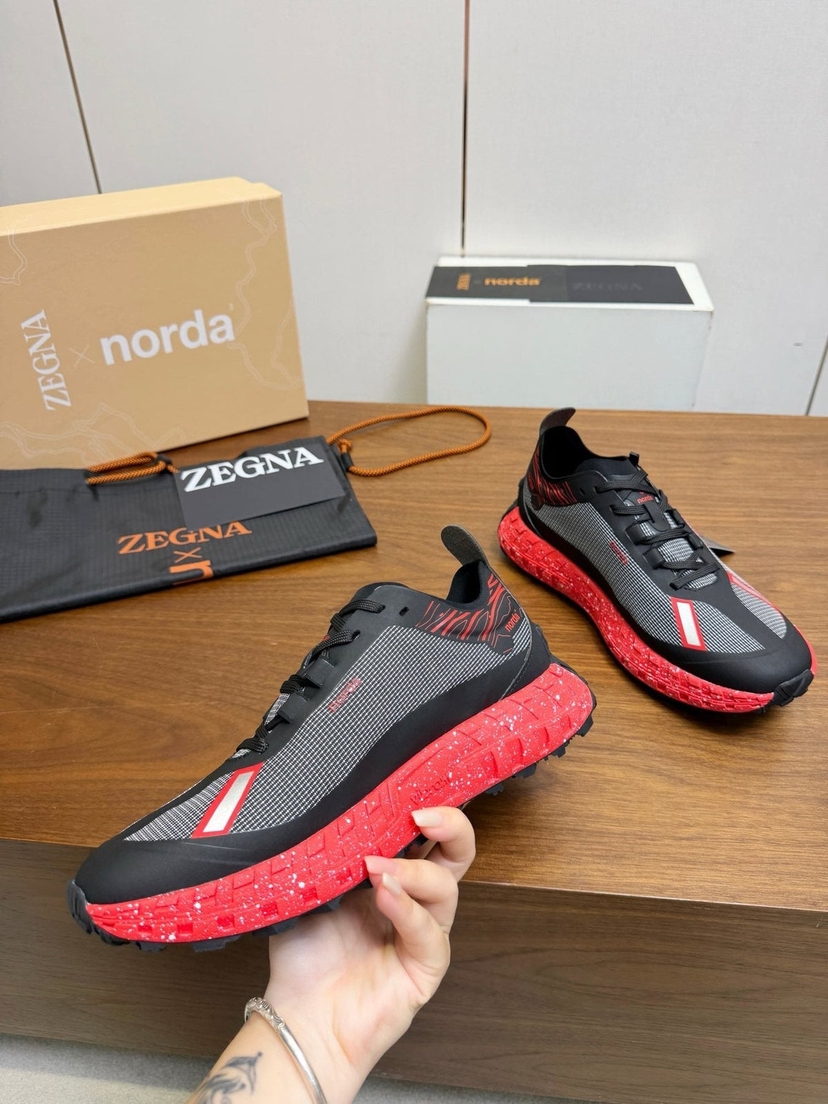 Zegna Black Contrast Lace-Up Athletic Shoes