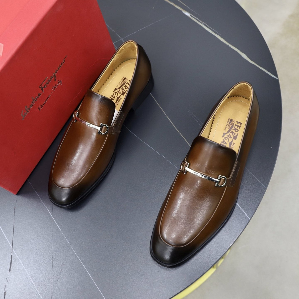 Salvatore Ferragamo Men's Leather-Look Hardware Loafers