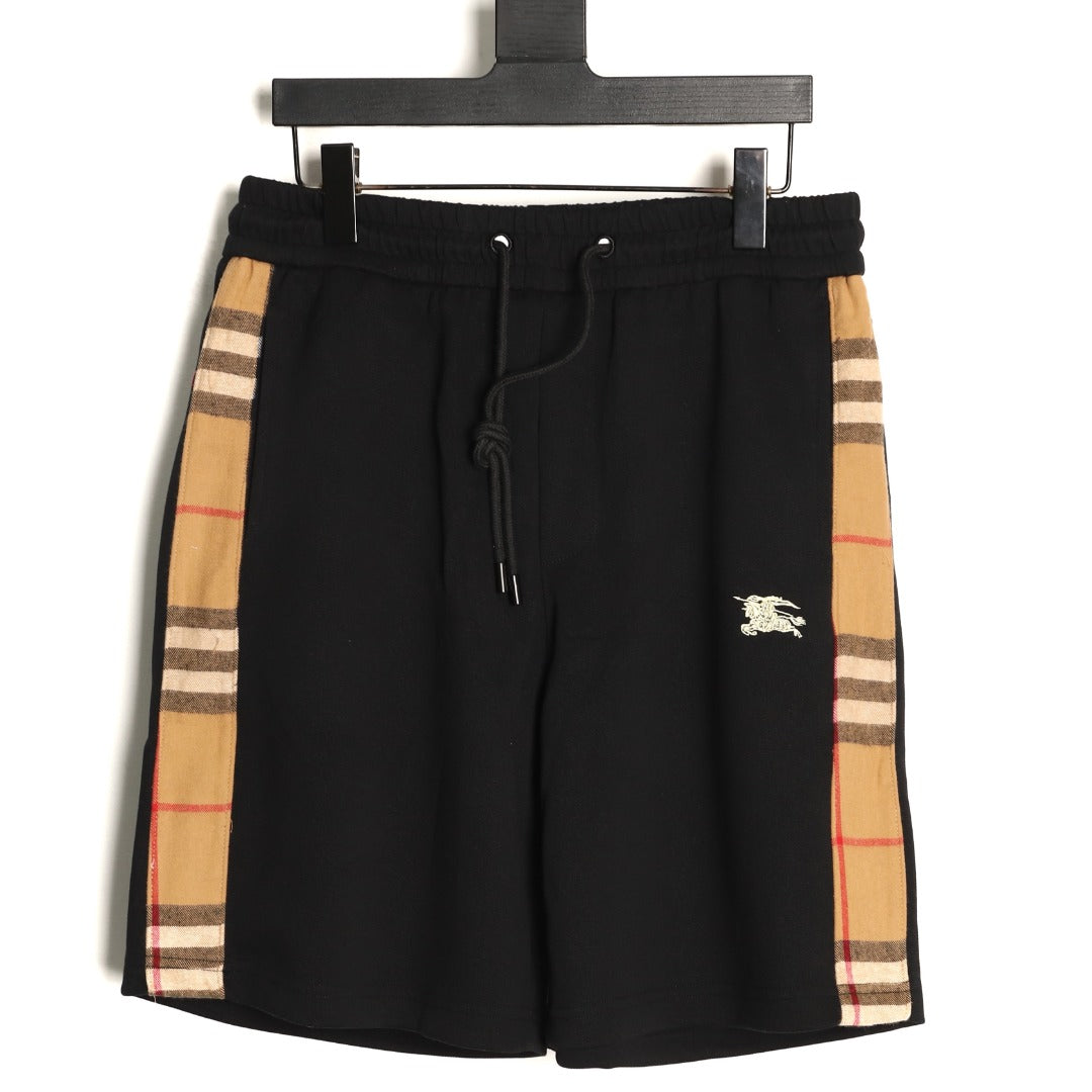 Burberry Equestrian-Emblem Check-Side Shorts - Black